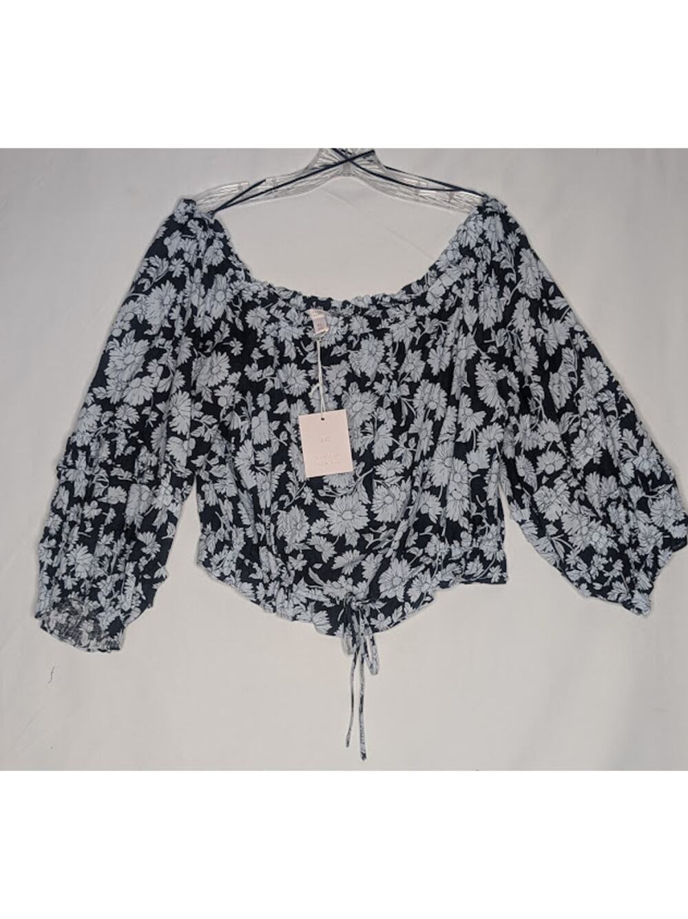 LAUREN CONRAD womens cottagecore crop top blue flowers XL TomatoGirl Fairycore